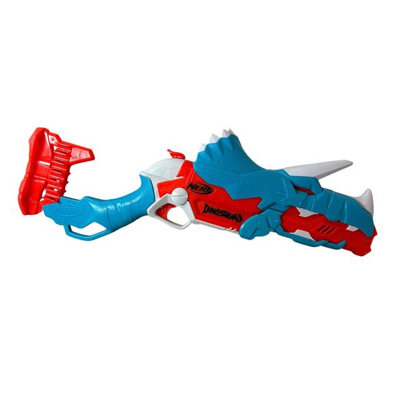 Nerf DinoSquad Tricera-Blast Dart Blaster Dinosaur Toy Gun Blue Red 2020 Hasbro - Picture 1 of 7
